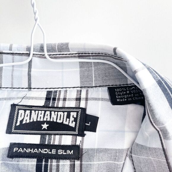 Panhandle Slim Mens Western Snap Up Shirt Long Sleeve Plaid Black White Large - Picture 3 of 7